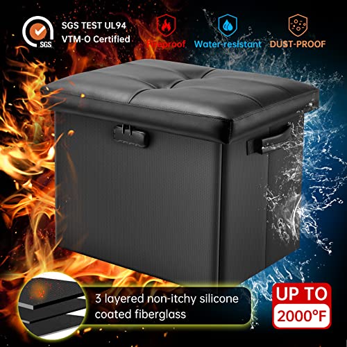 DocSafe Storage Ottoman with Lock,Fireproof Folding Ottoman Foot Rest Stool Storage Chest with Storage Safe for Important Documents,Waterproof 17 DocSafe