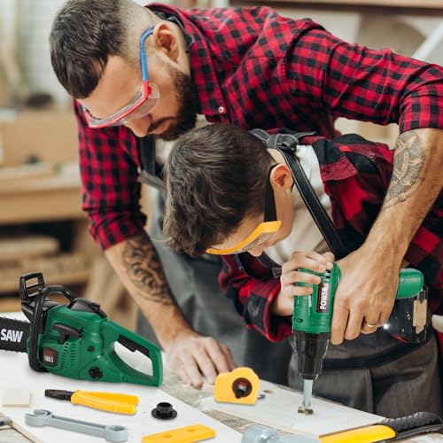 Vextronic Kids Tool Set 36 PCS with Electric Toy Chainsaw Drill Circular Saw with Realistic Sounds, Toy Tool Set for Toddlers 3 4 5 6 7 8, Pretend Vextronic