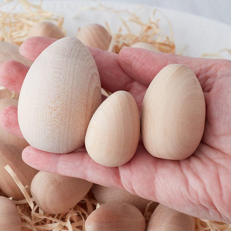 Package of 19 Assorted Unfinished Wood Eggs from Factory Direct Craft - Wooden Eggs for Easter Holiday Crafts DIY and Decorations Factory Direct Craft
