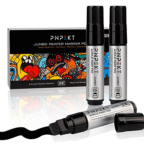 Jumbo Acrylic Paint Markers Pen,15mm Felt Tip Markers Water Based Paint Pens For Wood, Rock,Plastic and Almost All Solid Surfaces,Black Paint Pen For PNPEKT