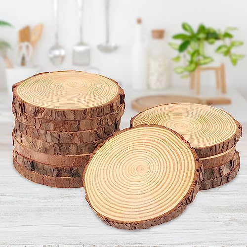 24 PCS 5.5-6.3 Inch Natural Wood Slices, Unfinished Pine Wood Circles with Barks for Coasters, DIY Crafts, Christmas Rustic Wedding Ornaments and GNIEMCKIN