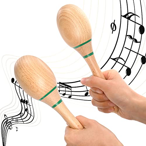 Foraineam 4 Pieces Maracas 8 inch Wooden Hand Percussion Rattles, Beech Wood Rumba Shakers Noisemaker Party Favors Supplies Musical Instrument for Foraineam