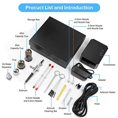 COSVII 40 PSI Airbrush Kit, Multi-Function Dual-Action Airbrush Set, Air Brush Kit with Air Compressor 3 Gears Pressure Adjustable for Painting Art COSVII