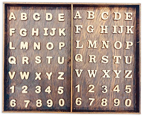 592 Pieces 1/2 Inch Mini Wooden Alphabet Letters and Unfinished Wood Numbers with Rustic Storage Tray for Scrapbooking DIY Crafts Homemade Gifts Cregugua