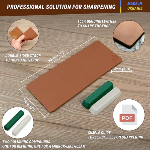 BeaverCraft Leather Strop Kit for Knife Sharpening Carving Knife Strop with Green-Gray & White Polishing Compound - Leather Sharpening Strop 2-sided BeaverCraft