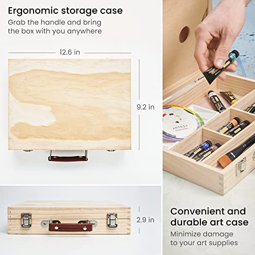 Arteza Gouache Paint Kit, 21 Pieces Art Set, 12 Gouache Art Paint Tubes, 5 Acrylic Brushes, Paper Pad, Plastic Palette, and Wooden Storage Case, Art ARTEZA