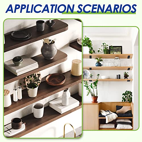 WENGUS Floating Shelf Bracket, 6 Inch Heavy Duty Hidden Shelf Brackets for Floating Wood Shelves, Black Metal L Bracket for DIY Kitchen Farmhouse Wengus