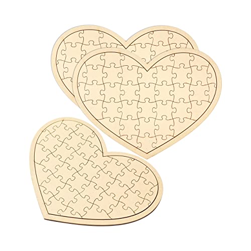 3 Pack Blank Wooden Heart Shaped Jigsaw Puzzle 11.2x8.4 Inch Unfinished Wooden Puzzle Board Wooden Heart Shaped Canvas for DIY Cregugua