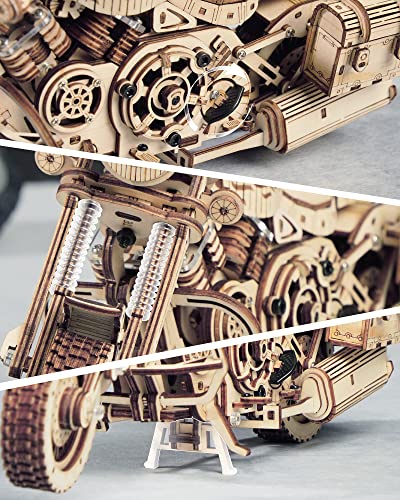 ROKR 3D Wooden Motorcycle Puzzle-Wood Model Car Kits to Build for Adults-Brain Teaser Gearjits Puzzle-1:8 Scale Cruiser Motorcycle as A Gift for ROKR