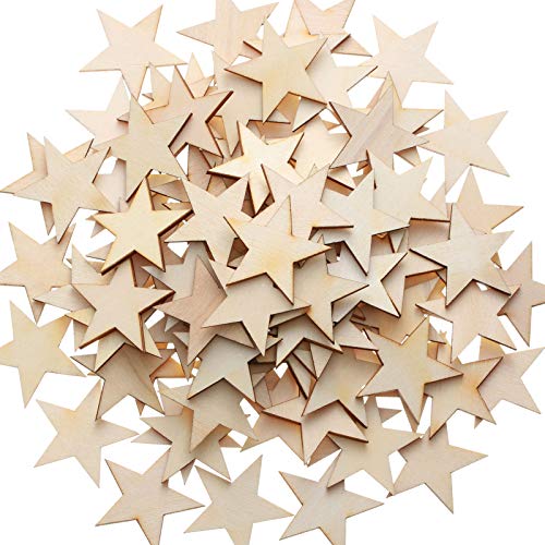 300 Pieces Wooden Stars Shape Unfinished Wood Stars Pieces Blank Wooden Cutouts Ornaments for Craft and Christmas Decoration(1.5 Inch) Gejoy