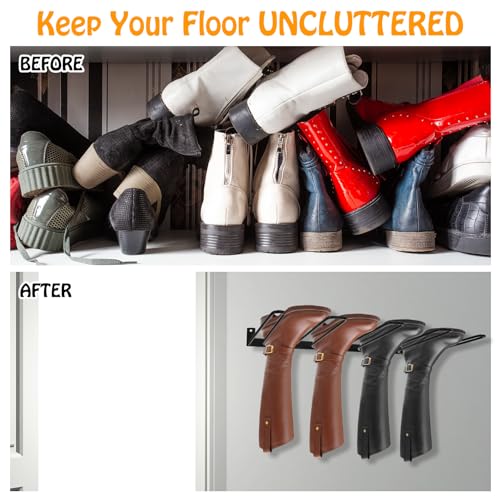 XLSXEXCL 4 Pack Boot Rack Wader Hangers Wall Mount Holds 8 Pairs Boot Organizer Hanging Metal Tall Boot Holder for Cowboy Garage Boot Storage Closet XLSXEXCL