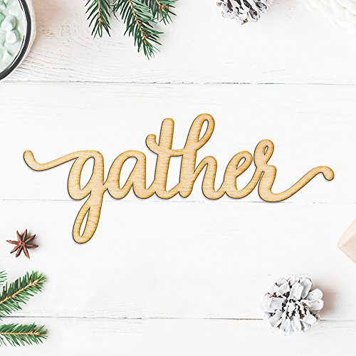 Woodums Gather Script Word Wood Sign Home Décor Wall Art for Gallery Wall - Unfinished 24" Wide x 10" Tall Woodums