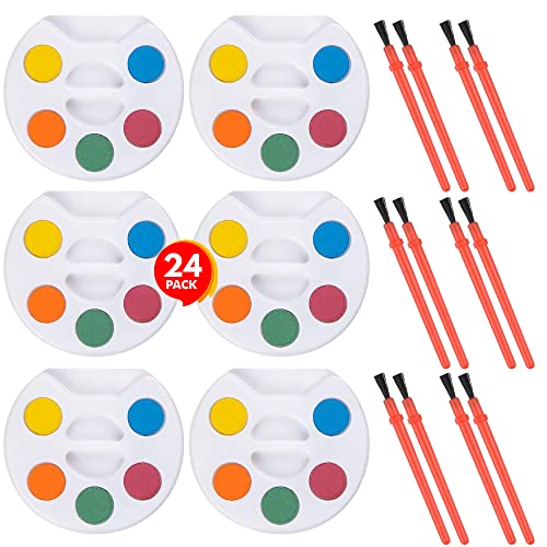 ArtCreativity Mini Paint Palette Watercolor Bulk Set of 24 with Brushes, Mini Party Favors for Toddlers 2-4 Years and gifts for birthday party ArtCreativity