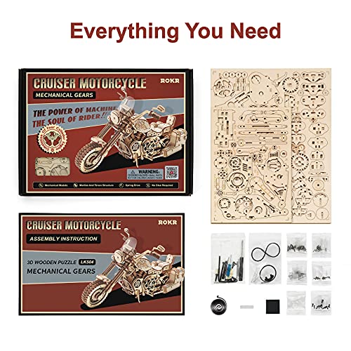 ROKR 3D Wooden Puzzles for Adults 1:8 Scale Motorcycle Model Car Kits to Build - DIY Wood Craft Hobbies for Adults/Men/Women for Teens/Dad/Mom ROKR