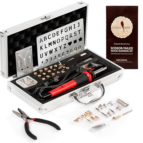 Premium Wood Burning Kit 42PCS | 36Tips, Adjustable Temperature Pen With Safety Stand, Metal Stencil&Pliers.Free Deluxe Case & How To. Complete Gift Scissor-Tailed