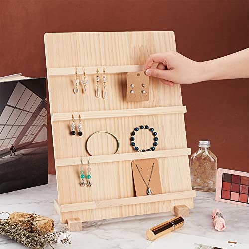 PH PandaHall 4-Tier Wooden Earring Display Stand, Retail Jewelry Display Riser Removable Showcase with Slots Rustic Earring Display Card Holder for PH PandaHall