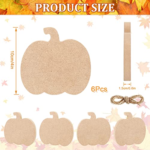 Whaline 6Pcs Fall Pumpkin Wooden Cutouts with Ropes Unfinished Pumpkin Shaped Table Wooden Signs for Fall Thanksgiving Halloween Tiered Tray Home Whaline