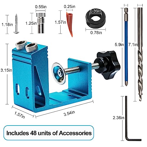Pocket Hole Jig Kit with Drill Guide Joint Pocket Hole Jig 15 Degree Woodworking Inclined Hole Adjustable DIY Woodworking Tools Carpentry Locator EUASOO