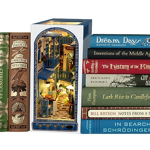 3D Wooden Book Stand Puzzle,DIY Book Nook Kits,Dollhouse Wood Bookends Book Nook Model Building Kit with LED to Build-Creativity Gift for tomyoung