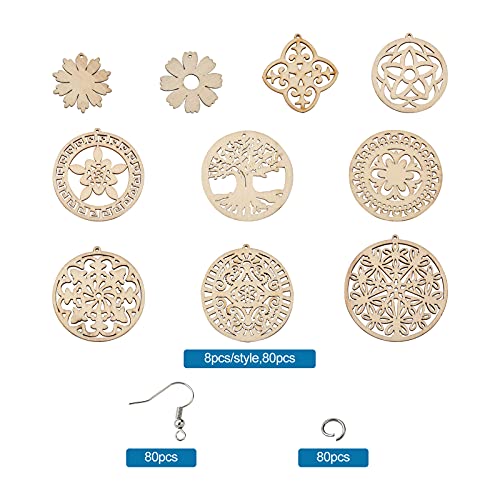 40 Pairs Unfinished Wooden Earrings Natural Wooden Earring Making Kits with 10 Styles Big Pendants, 60pcs Brass Earring Hooks & Jump Rings for DIY EEE ELECRELIVE