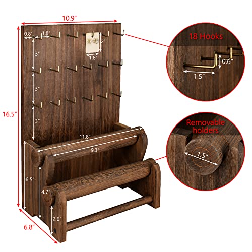 Ikee Design Wood Jewelry Holder Organizer Stand with 18 Hooks and Removable Holders,Earring and Bracelet Organizer,2 Tier Jewelry Tree Storage Tower, Ikee Design