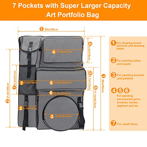 Boyistar Art Portfolio Carry Bag 20" x 26", Canvas Art Portfolio Backpack Traveling Outdoor Drawing Portfolio Case Large Capacity Artist Carrying Boyistar