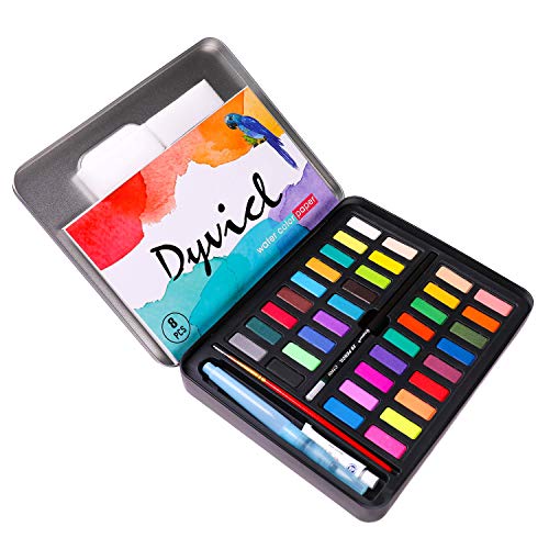Dyvicl Watercolor Paint Set - 36 Vivid Colors (in Pocket Tin Box) with Water Brush Pen, Watercolor Paper, Watercolor Kit for