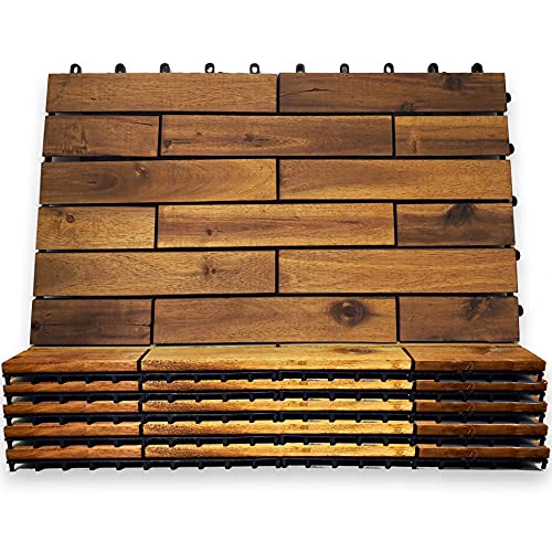 Interlocking Deck Tiles 24 x 12 Long Boards - Snap Together Wood Flooring | Acacia Hardwood Outdoor Flooring for Patio | Floor Decking Tile, Majestick Goods