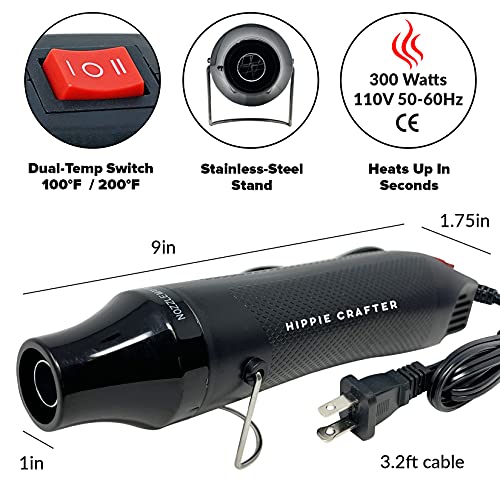 Craft Heat Gun for Crafts 2 Speed Small Heat Gun for Resin 300W Mini Hot Air Art Torch Tool for Polymer Clay Dryer Candle Making Shrink Wrapping HIPPIE CRAFTER