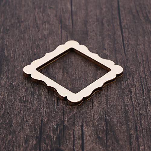 Amosfun 10pcs Lace Square Photo Frame Shape Wooden Pieces Cutouts Craft Embellishments Wood Ornament Manual Accessories for DIY Art Amosfun