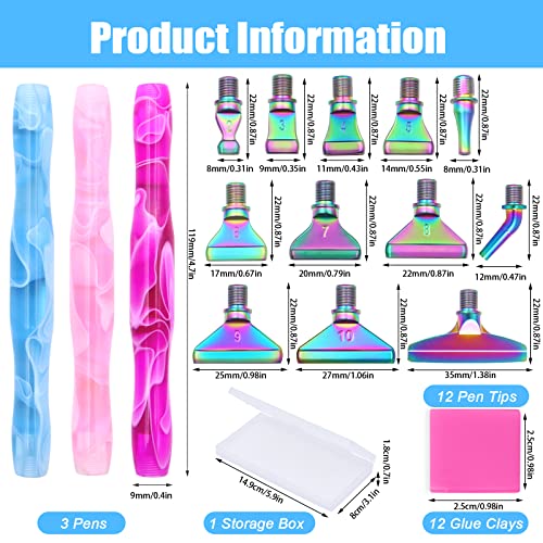 ZYNERY 27 PCS Diamond Painting Pens Kit, 12 PCS Metal Screw Thread Tips Stainless Steel Tips with 12 Clay, Diamond Art Pens 5D Diamond Painting Tools ZYNERY