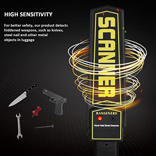 RANSENERS Handheld Metal Detector Wand,Security Wand,Safety Bars, Portable Adjustable Sound & Vibration Alerts, Detects Weapons Knivers Screw (High R RANSENERS