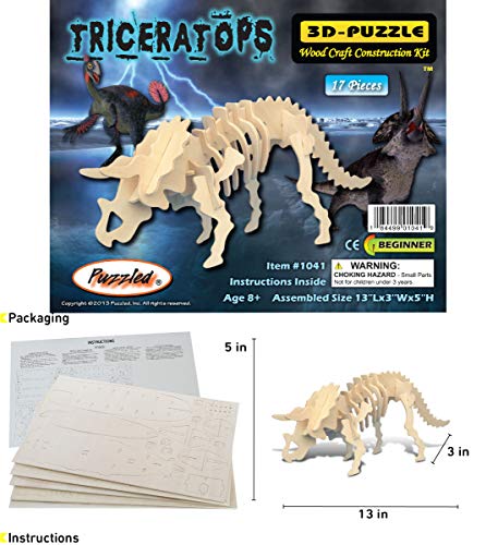 Puzzled 3D Puzzle Triceratops Dinosaur Wood Craft Construction Model Kit Fun & Educational DIY Wooden Toy Assemble Dino Model Unfinished Craft Hobby Puzzled