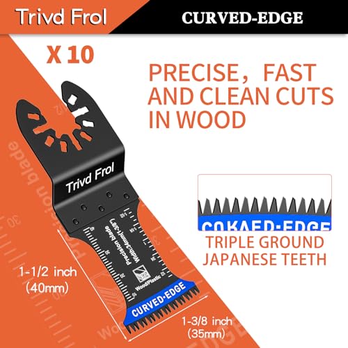 Trivd Frol 10PCS Japanese Tooth Oscillating Saw Blades, Curved Edge Oscillating Multitool Blades Clean Cut for Wood, Plastic, Oscillating Tool Blades Trivd Frol