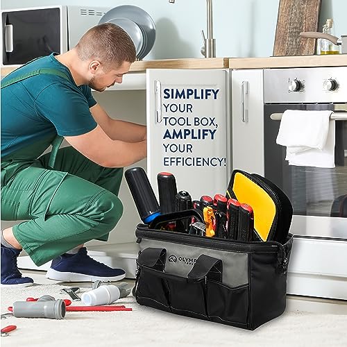Olympia Tool Bag 15 Inch, Heavy Duty Tools Bag with 8 Pockets, Adjustable Shouder Straps and 600D Reinforced Material Olympia Tools