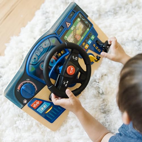 Melissa & Doug Vroom & Zoom Interactive Wooden Dashboard Steering Wheel Pretend Play Driving Toy - Kids Activity Board, Toddler Sensory Toys For Ages Melissa & Doug