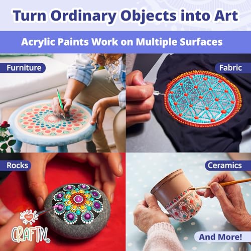 Complete Beginner's Mandala Painting 48 Piece Kit with Acrylic Paints, Reusable Stencils and Dotting Tools. Fun Rock Art & DIY Craft Project. Starter XOXO CraftN