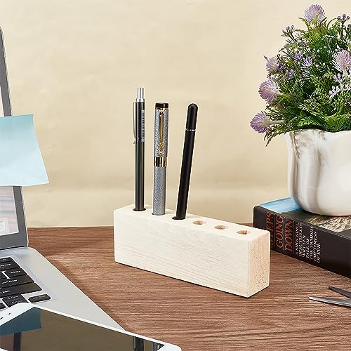 OLYCRAFT 6-Hole Wood Desktop Pen Holder with 12mm Round Hole Fountain Pen Stand Rustic Wooden Pen Organizer Office Desk Pen Holder for Pen Storage OLYCRAFT