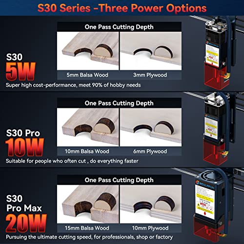 SCULPFUN S30 Laser Engraver with Air Assist System (Pump & Nozzle), 60W Laser Engraving Cutting Machine, 5.5-6W Optical Power Laser Cutter for Xmas SCULPFUN