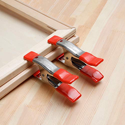 WORKPRO 8-pack Spring Clamps for Woodworking, 6-19/64 inch Large Steel Clamp Set, 2 inch Jaw opening, Nickel-plated, Heavy Duty Clips for Backdrops WORKPRO
