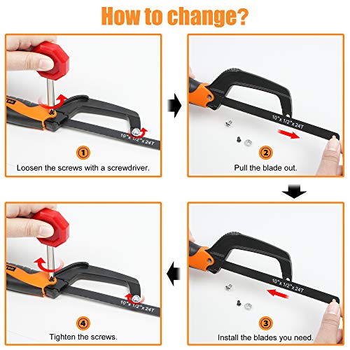 BEETRO Hacksaw Frame Set, 12’’ Hacksaw Frame, 6’’ Hacksaw Frame and 10'' Mini Hacksaw, Including Six Extra Blades, Handsaw for Metal, Wood, PVC Pipes BEETRO