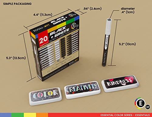 TOOLI-ART Black And White Acrylic Paint Markers Paint Pens Set For Rock Painting, Canvas, Mugs, Metal, Glass Paint, Fabric, Wood, DIY. Non Toxic, TOOLI-ART