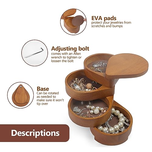 JSVER Wooden Jewelry Holder Organizer Portable Jewelry Organizer, Small Jewelry Box, Jewelry Case 4-Layer Rotatable Jewelry Travel Organizer For JSVER