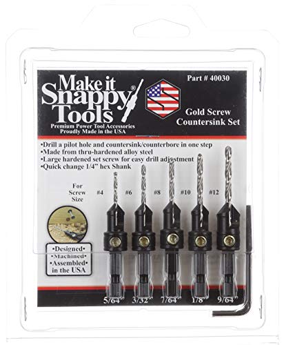 Snappy Tools Brand Quick-Change 5-Pc. Countersink Drill Bit Set with Case. Proudly Made in The USA Make it Snappy