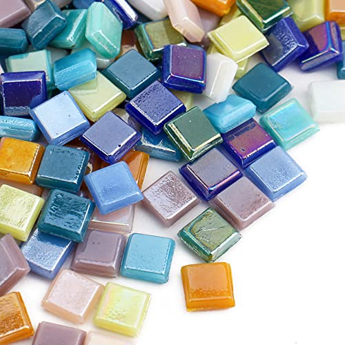 Wq Warmqing 390 Pieces Micro Glass Mosaic Tiles for Crafts,Tiny Iridescent Square Mosaic Glass Pieces,0.32 Inch Candy Mosaic Kits for Adults and WQ WARMQING