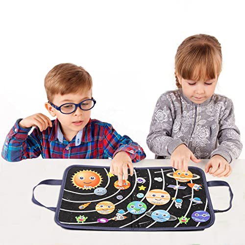 WATINC 25Pcs Outer Space Travel Felt-Board Story Set Portable Felt Board Solar System Universe Storytelling Planets Astronaut Galaxy Themed Preschool WATINC