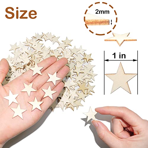 HADDIY 1 Inch Small Wooden Stars for Crafts,200 Pcs Unfinished Wood Star Cutouts Ornaments for Wooden Flags Making and Art Craft HADDIY
