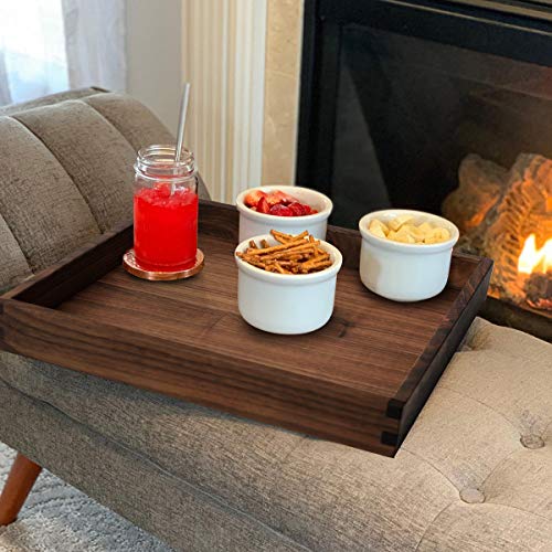 MAGIGO 12 x 12 Inches Small Square Black Walnut Wood Ottoman Tray, Serve Tea, Coffee or Breakfast in Bed, Classic Wooden Decorative Serving Tray MAGIGO
