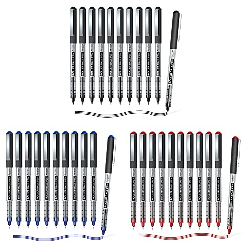 Shuttle Art School & Work Supplies Bundle, 30 Pack(10 black 10 blue 10 red) Liquid Ink Rollerball Pens, 0.5mm Extra Fine Point, Quick Drying for Shuttle Art