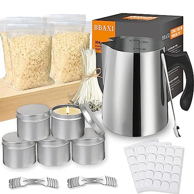 BBAXI Candle Making Kit Supplies Tools - Soy Beeswax DIY Crafts Candle Wax kit Supply Set for Adults Beginners Candle Melting Pouring Pot with Jars